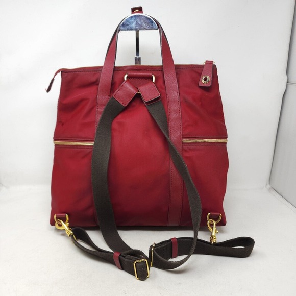 Henri Bendel Womens Backpack Purse Jetsetter Maroon Red Nylon Convertible Travel - Picture 2 of 14